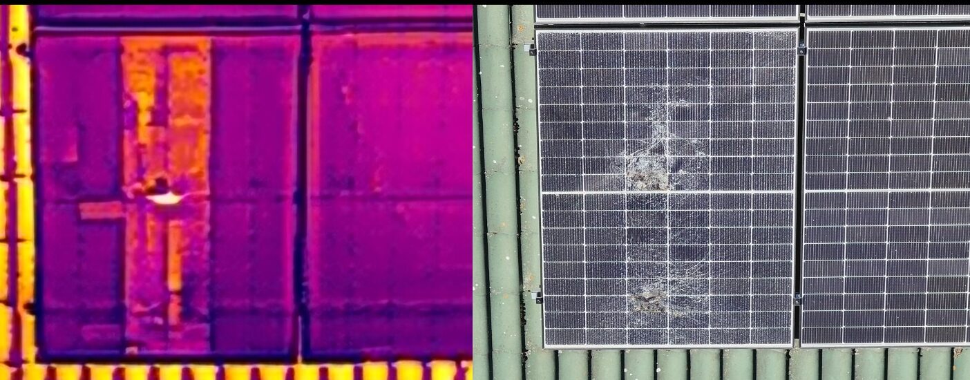 Thermografieaufnahme einer Dachfläche mit der Drohne