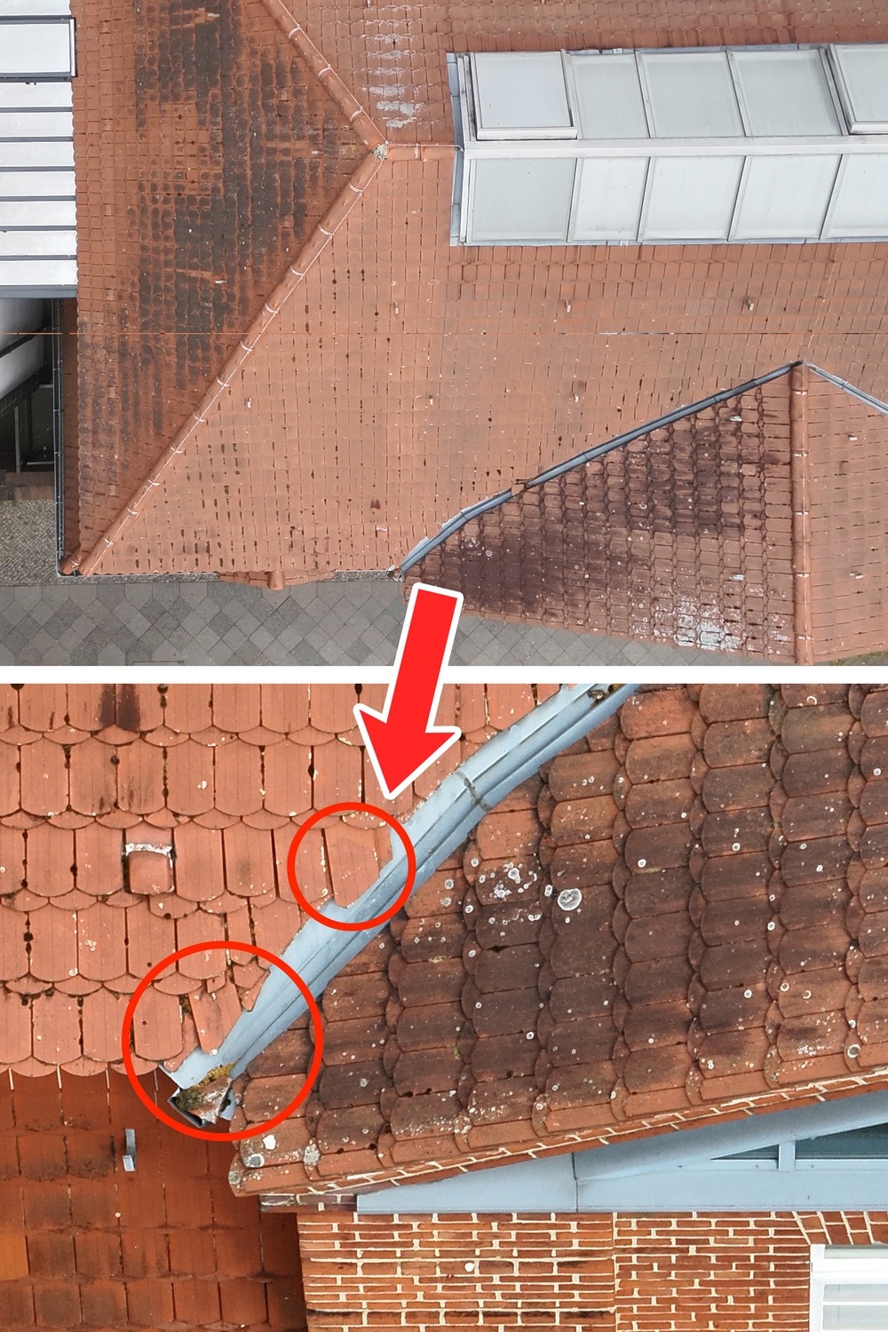 Hochauflösende Dachaufnahme mit vergrößertem Detailausschnitt